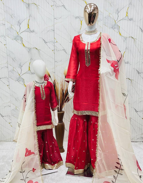 Load image into Gallery viewer, Matching Mother Daughter Ethnic Top Sharara Dupatta Suit Set mahezon
