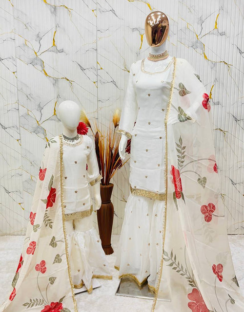Load image into Gallery viewer, Matching Mother Daughter Ethnic Top Sharara Dupatta Suit Set mahezon
