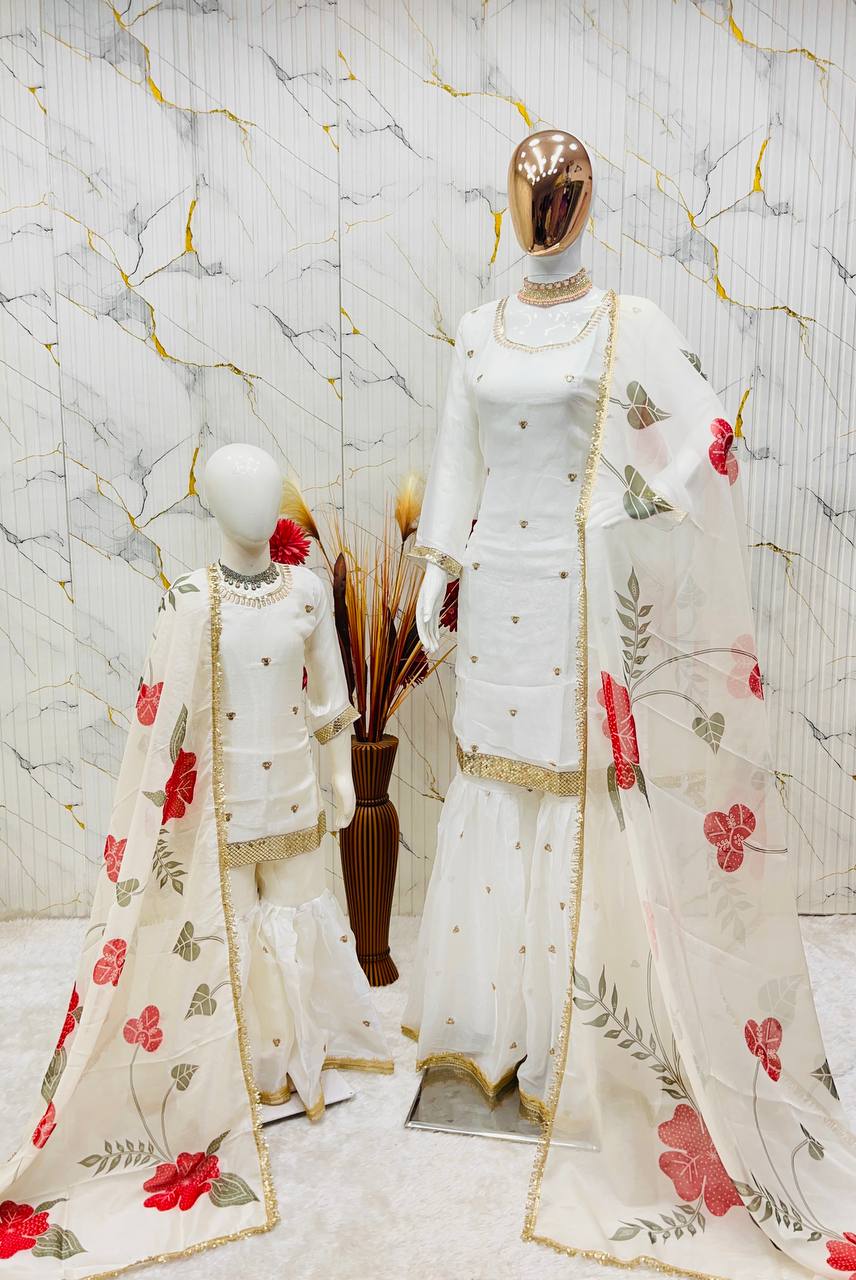 Matching Mother Daughter Ethnic Top Sharara Dupatta Suit Set mahezon