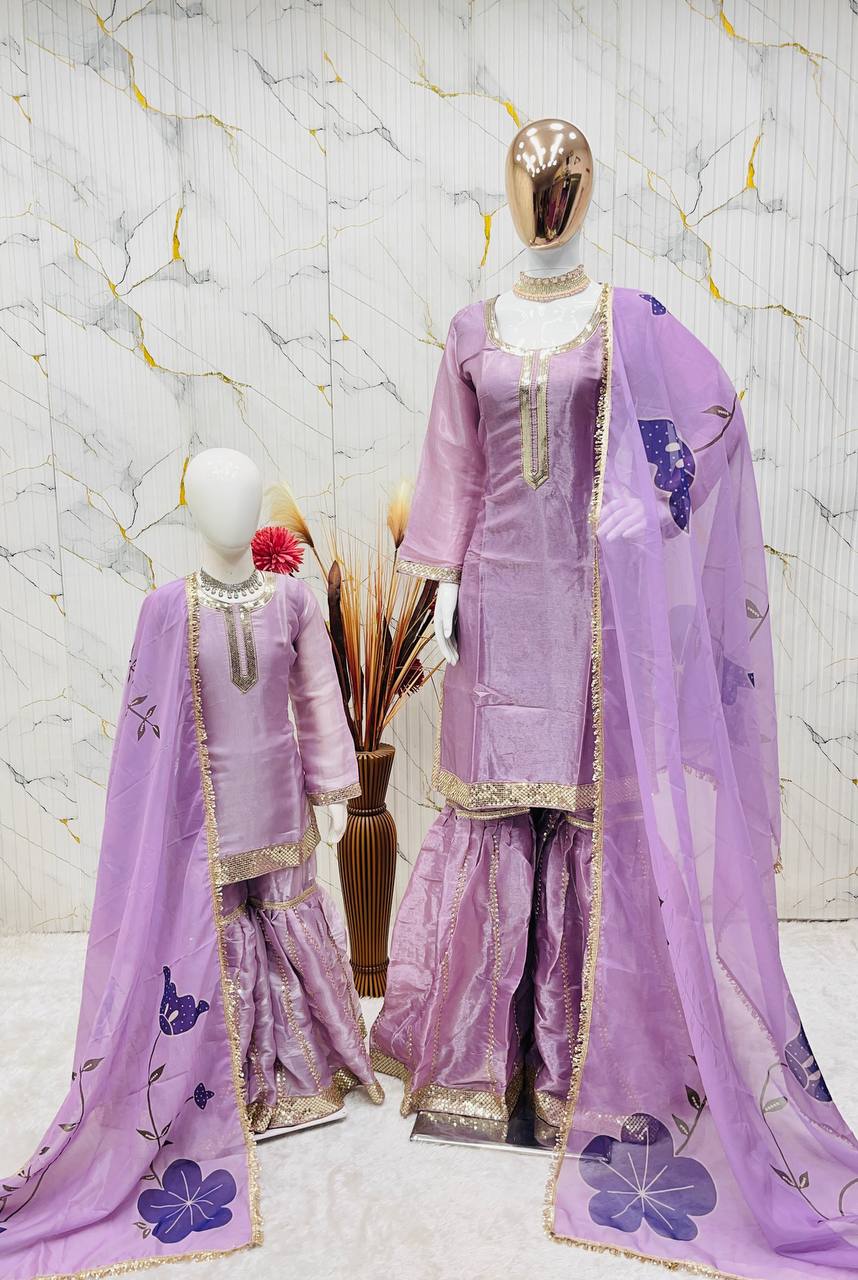 Matching Mother Daughter Ethnic Top Sharara Dupatta Suit Set mahezon