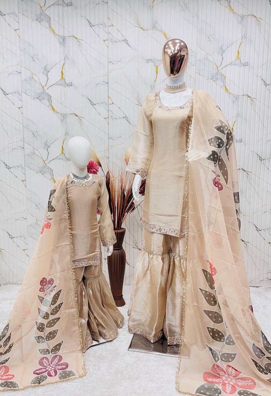 Matching Mother Daughter Ethnic Top Sharara Dupatta Suit Set mahezon