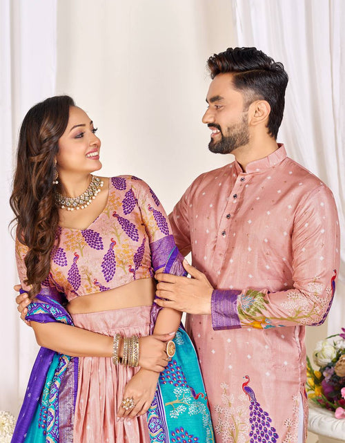 Load image into Gallery viewer, Traditional Couple Wear Same Matching Men Kurta Pajama Women Lehenga Choli Dupatta Outfits mahezon
