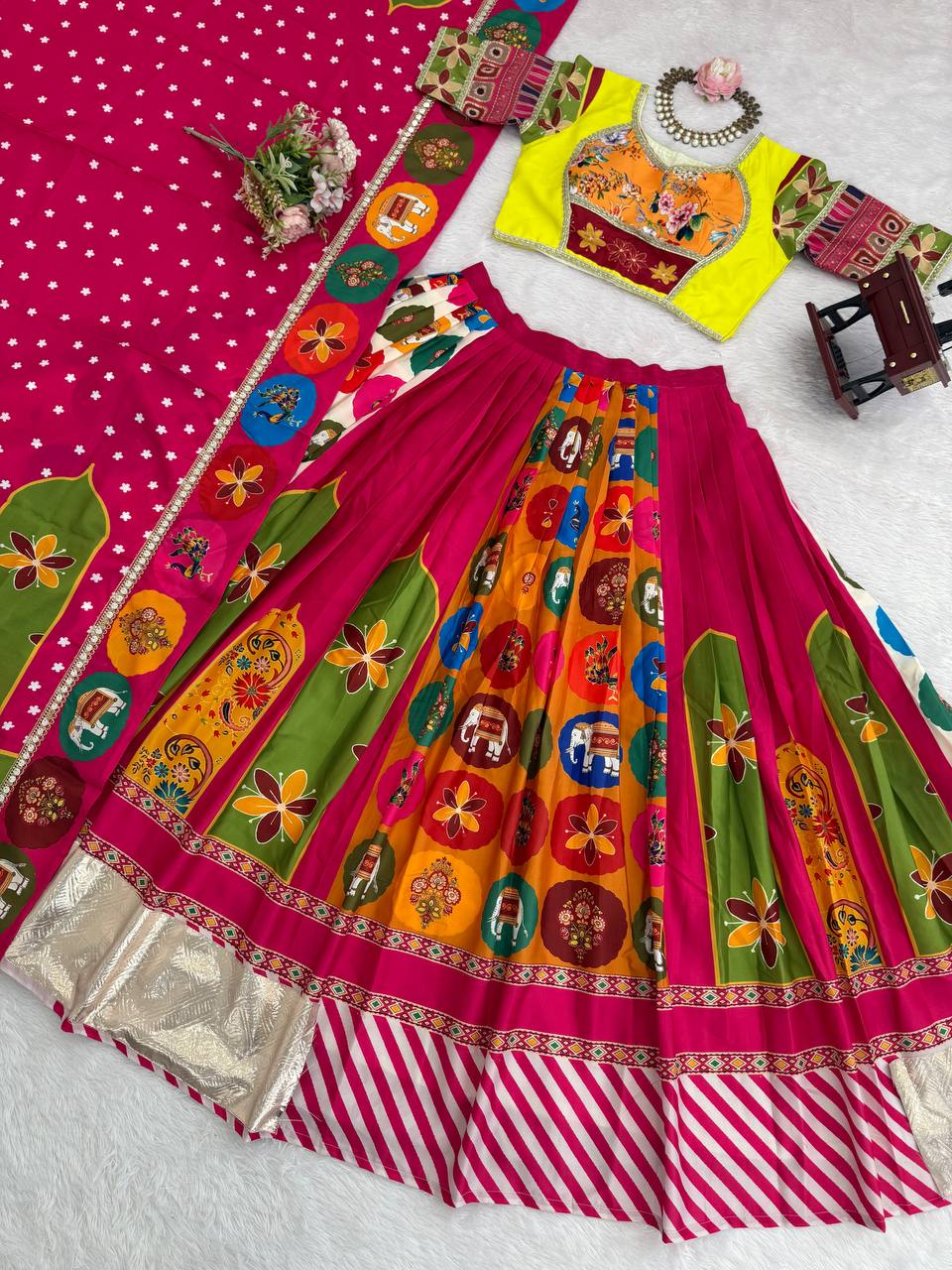 Navratri Special Embroidery Garba Women Lehenga Choli Dupatta Set mahezon