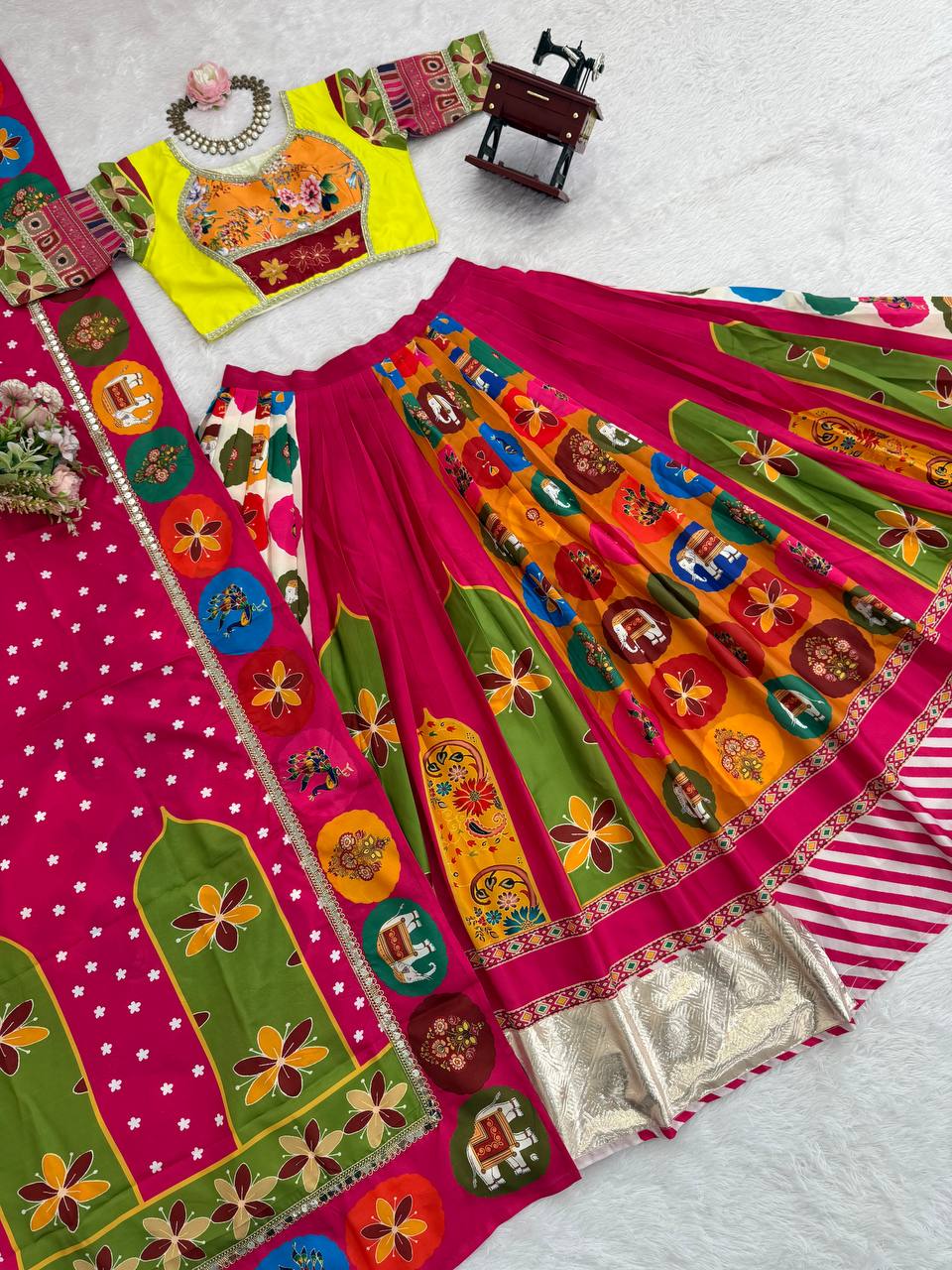 Navratri Special Embroidery Garba Women Lehenga Choli Dupatta Set mahezon
