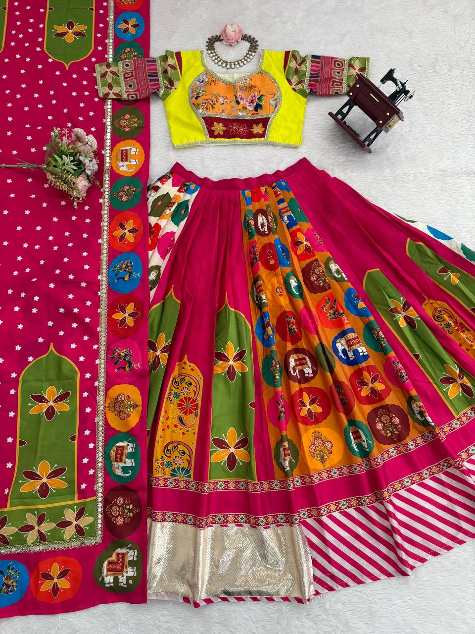 Navratri Special Embroidery Garba Women Lehenga Choli Dupatta Set mahezon