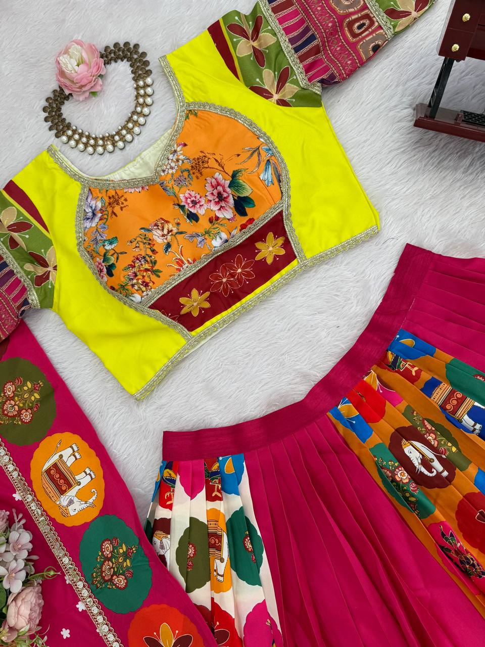Navratri Special Embroidery Garba Women Lehenga Choli Dupatta Set mahezon