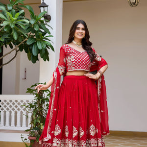 Ethnic Wedding Red Lehenga  Choli Dupatta  Set mahezon