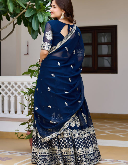 Load image into Gallery viewer, Ethnic Wedding Blue Lehenga  Choli Dupatta Set mahezon
