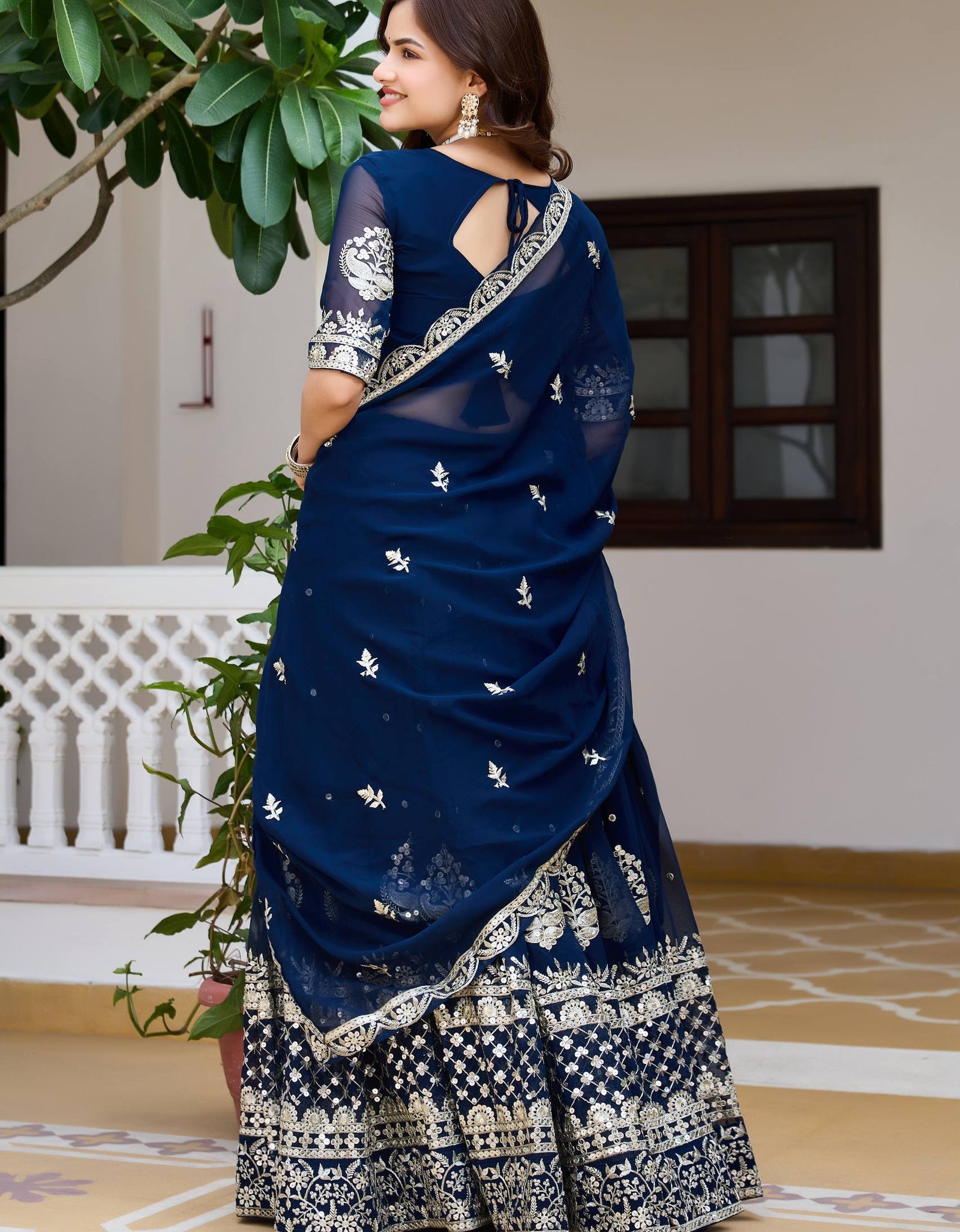 Ethnic Wedding Blue Lehenga  Choli Dupatta Set mahezon