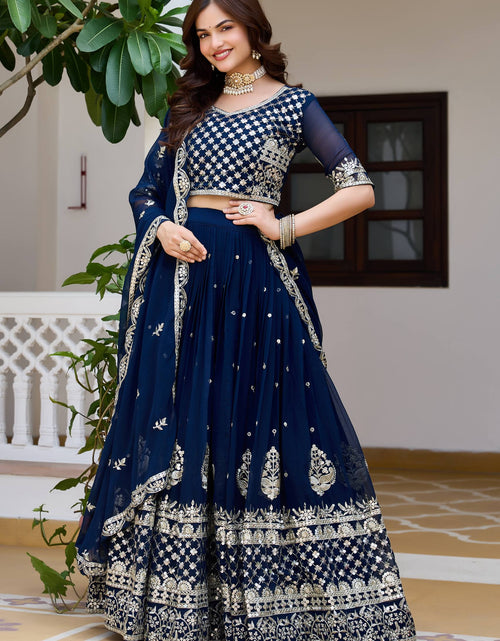 Load image into Gallery viewer, Ethnic Wedding Blue Lehenga  Choli Dupatta Set mahezon

