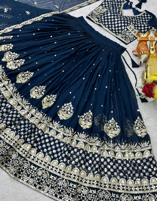 Load image into Gallery viewer, Ethnic Wedding Blue Lehenga  Choli Dupatta Set mahezon
