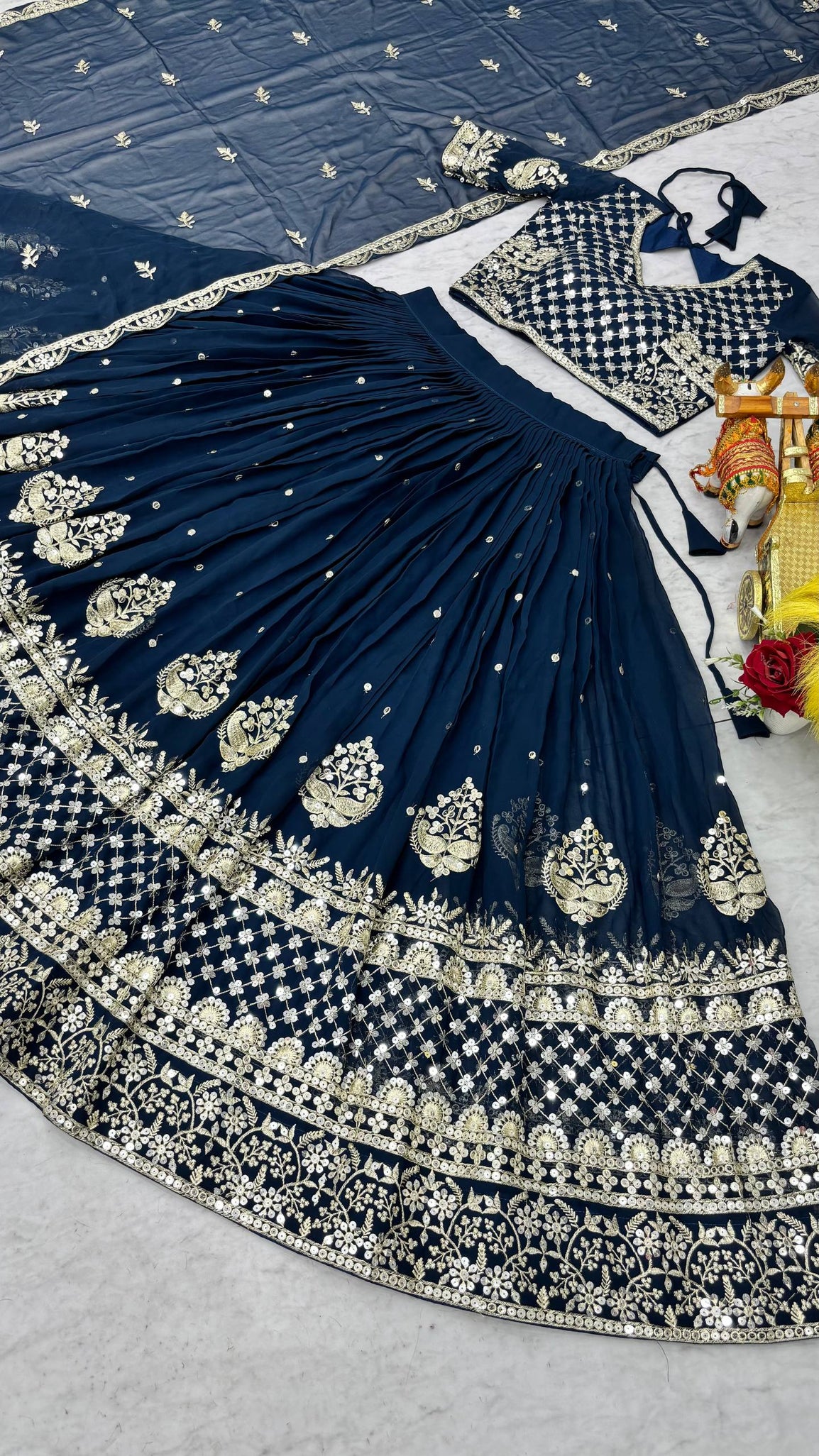 Ethnic Wedding Blue Lehenga  Choli Dupatta Set mahezon