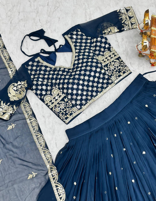Load image into Gallery viewer, Ethnic Wedding Blue Lehenga  Choli Dupatta Set mahezon
