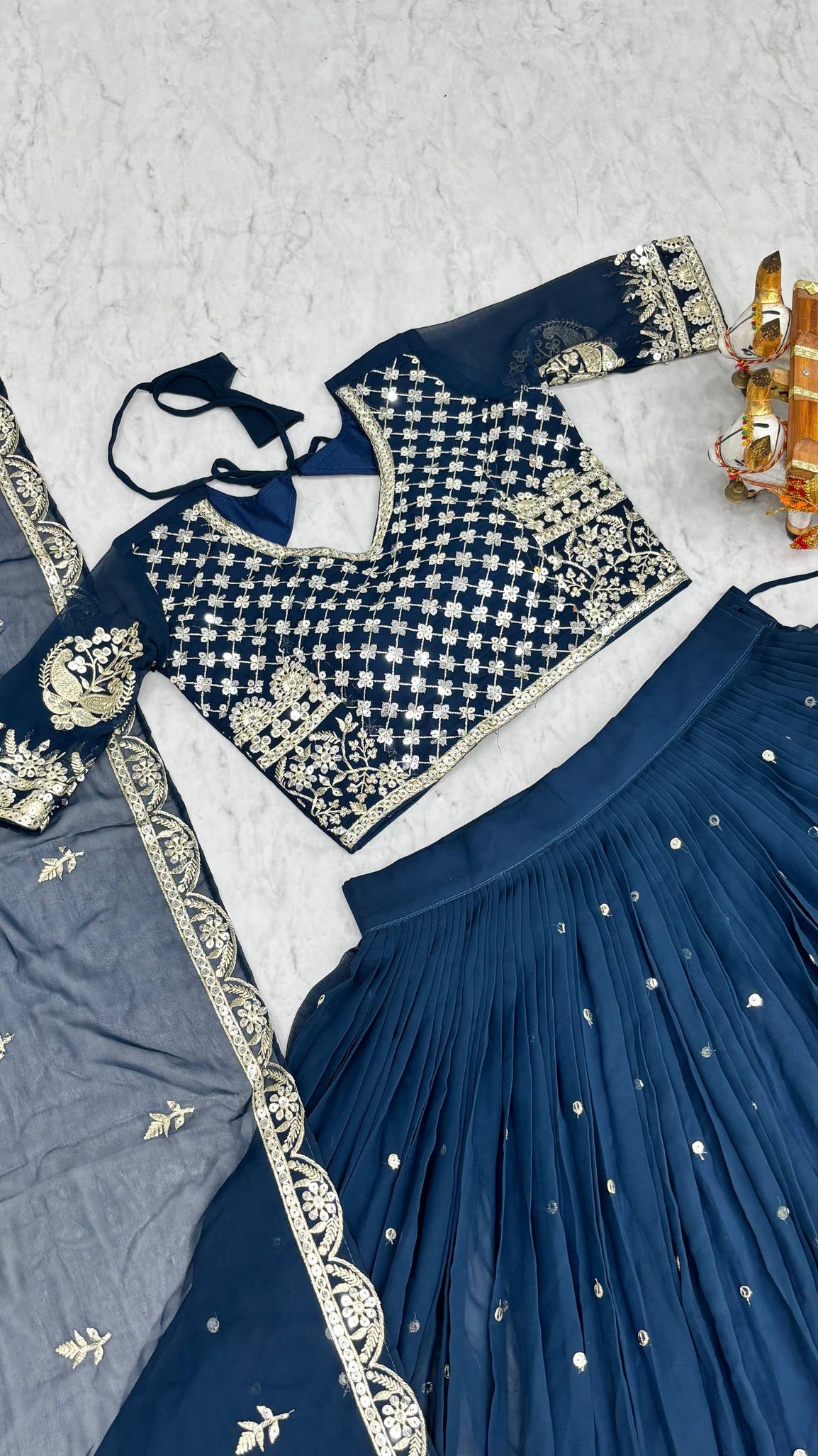 Ethnic Wedding Blue Lehenga  Choli Dupatta Set mahezon