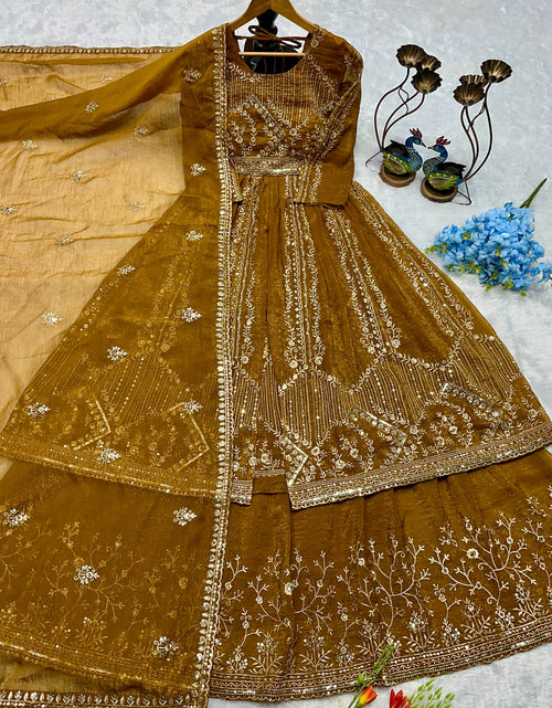 Load image into Gallery viewer, Designer Heavy Crunchi Silk with Embroidery Work Gown Lehenga mahezon

