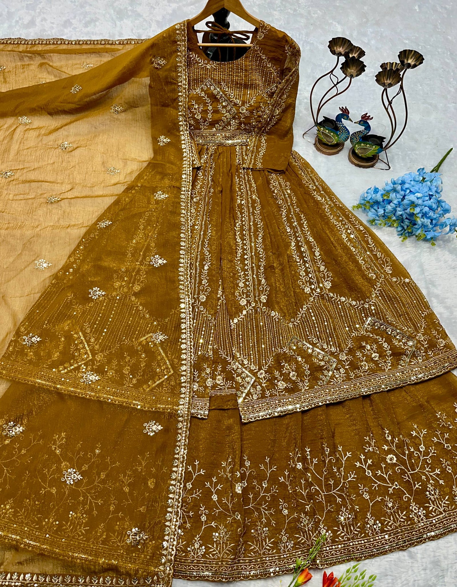 Designer Heavy Crunchi Silk with Embroidery Work Gown Lehenga mahezon
