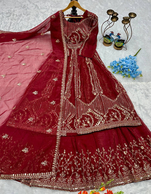 Load image into Gallery viewer, Designer Heavy Crunchi Silk with Embroidery Work Gown Lehenga mahezon
