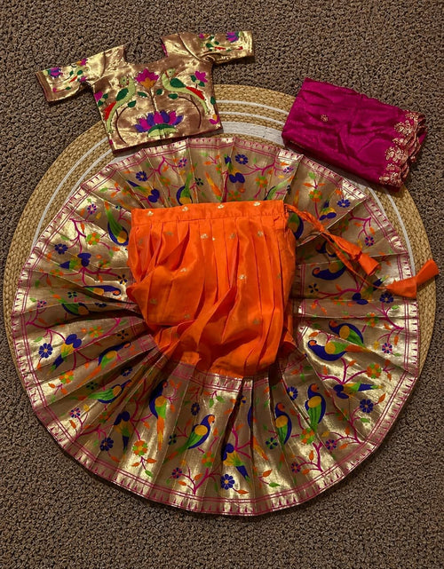 Load image into Gallery viewer, Premium Traditional Mother Daughter Matching Paithani Silk Lehenga Choli Set - Orange &amp; Pink Combo
