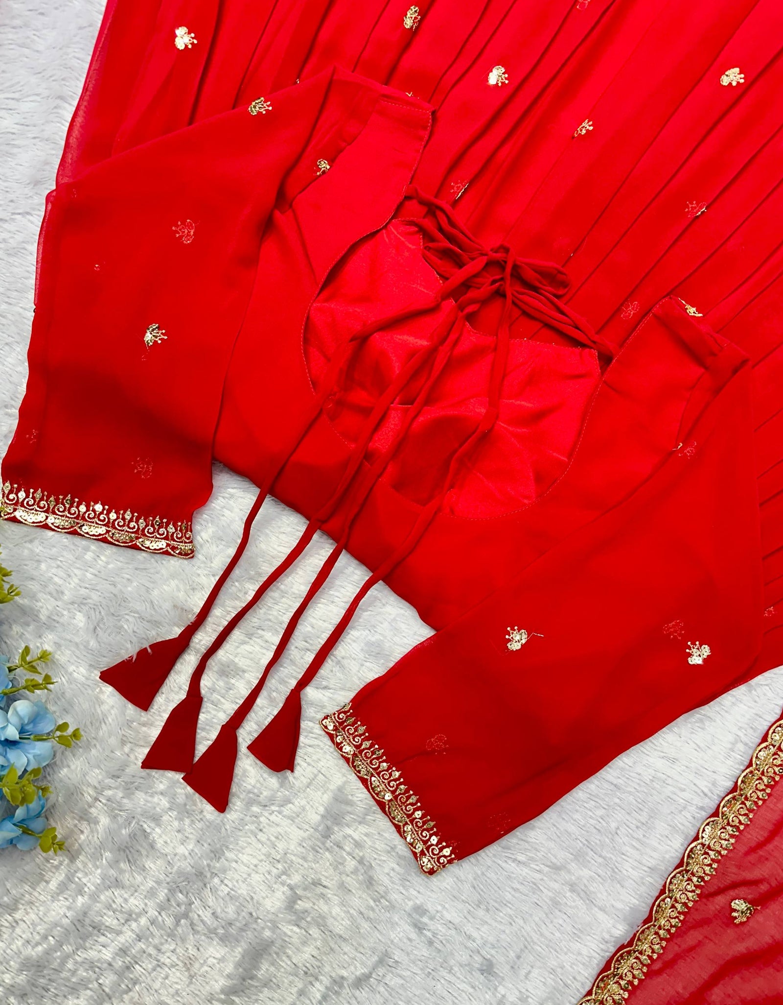 Festive Traditional Ethnic Red Women Gown Dupatta mahezon