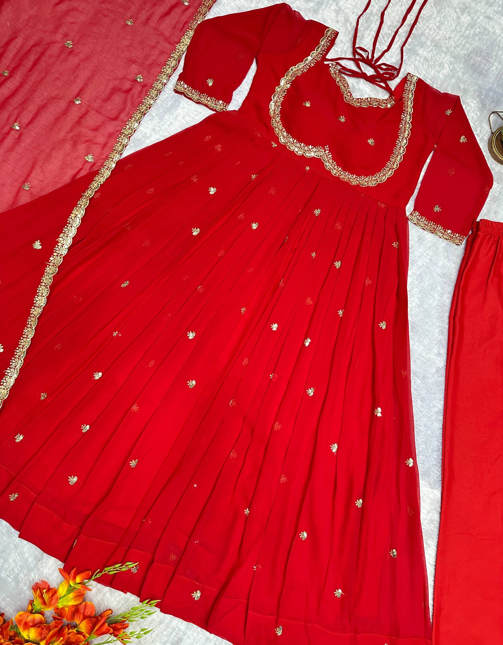 Festive Traditional Ethnic Red Women Gown Dupatta mahezon