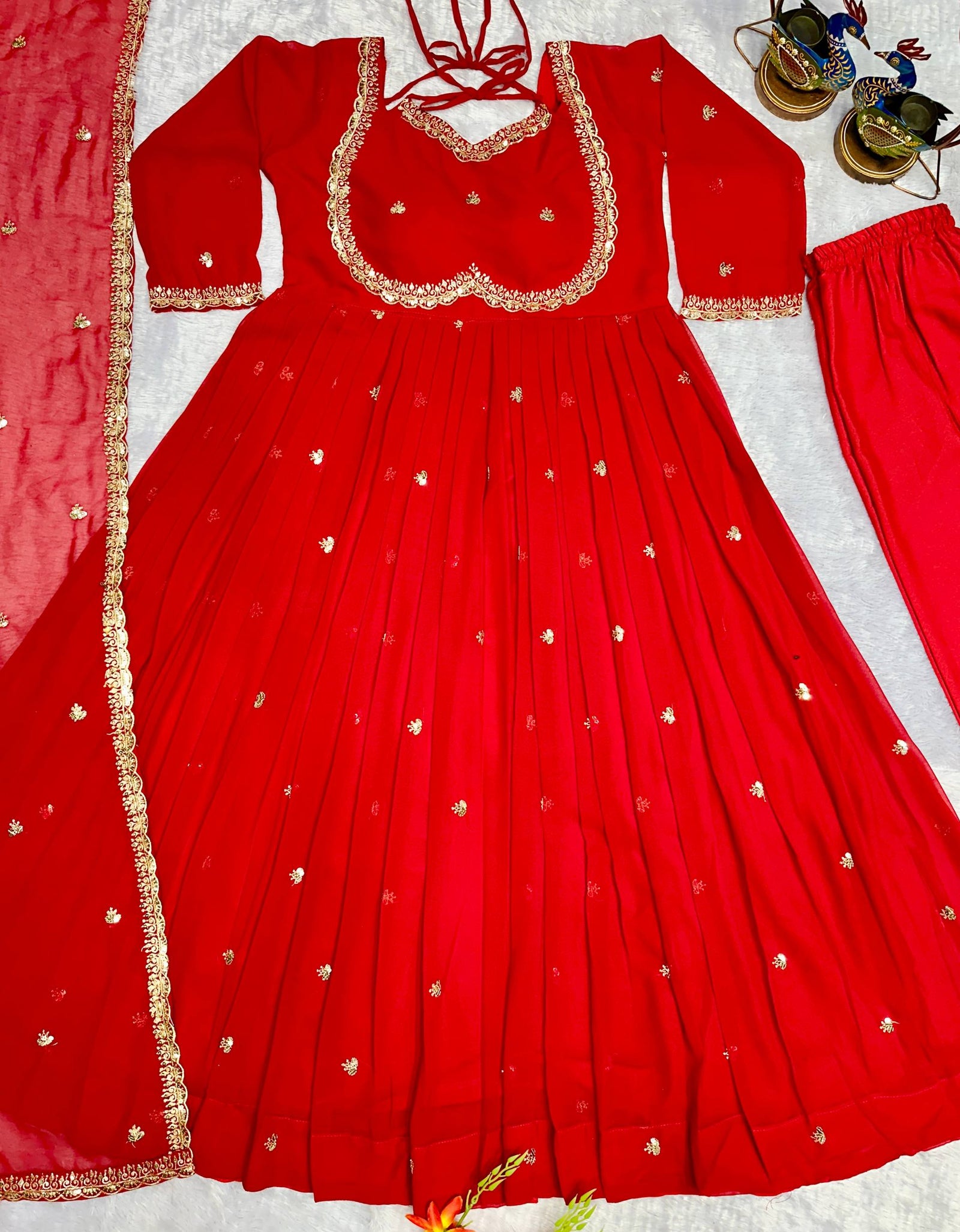 Festive Traditional Ethnic Red Women Gown Dupatta mahezon