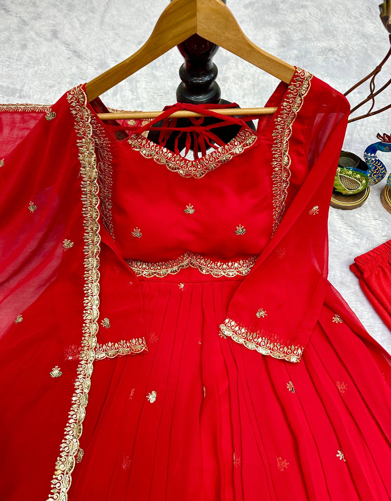 Festive Traditional Ethnic Red Women Gown Dupatta mahezon