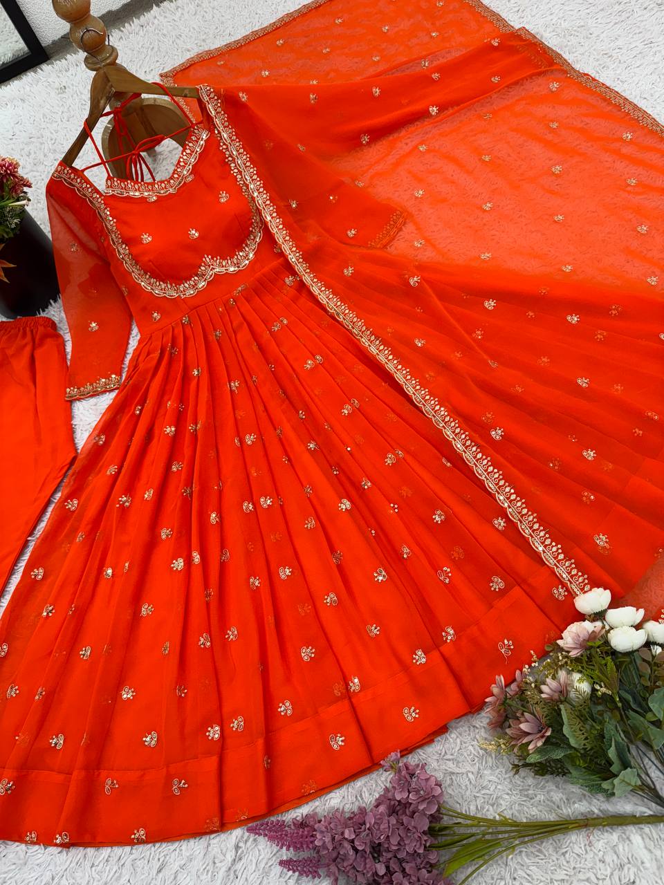 Festive Traditional Ethnic Women Gown Dupatta Set mahezon