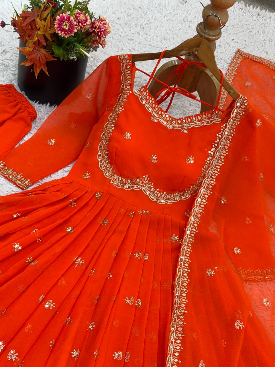 Festive Traditional Ethnic Women Gown Dupatta Set mahezon