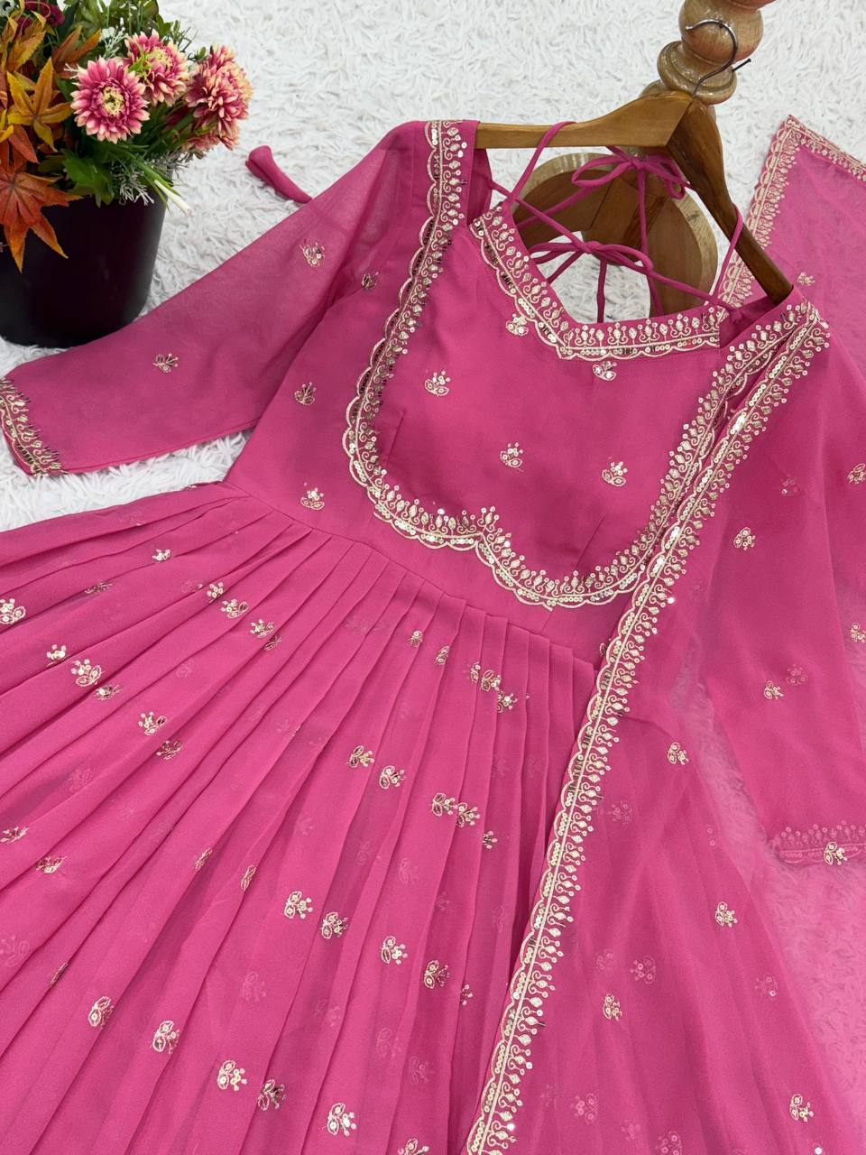 Festive Traditional Ethnic Women Gown Dupatta Set mahezon