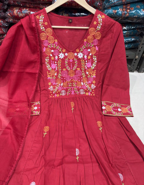 Load image into Gallery viewer, Festive Cotton Women’s Kurta Pant Set with Dupatta mahezon
