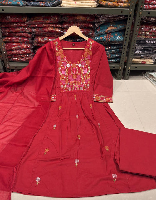 Load image into Gallery viewer, Festive Cotton Women’s Kurta Pant Set with Dupatta mahezon
