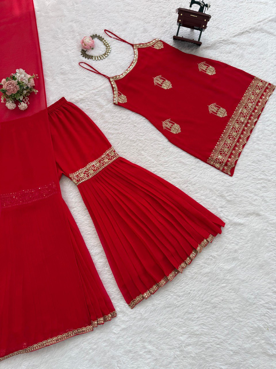 Festive Designer Women’s Top  Sharara with Dupatta mahezon