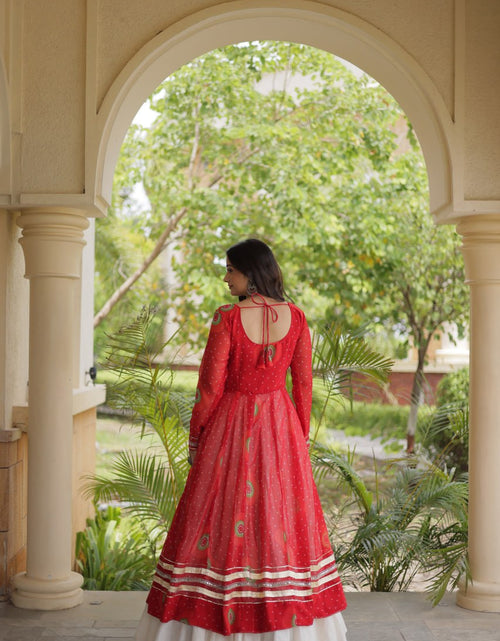 Load image into Gallery viewer, Navratri  Garba Traditional Black Bandhani Print Long Kurti with Kutchi Patchwork Kora Cotton Lehenga Set
