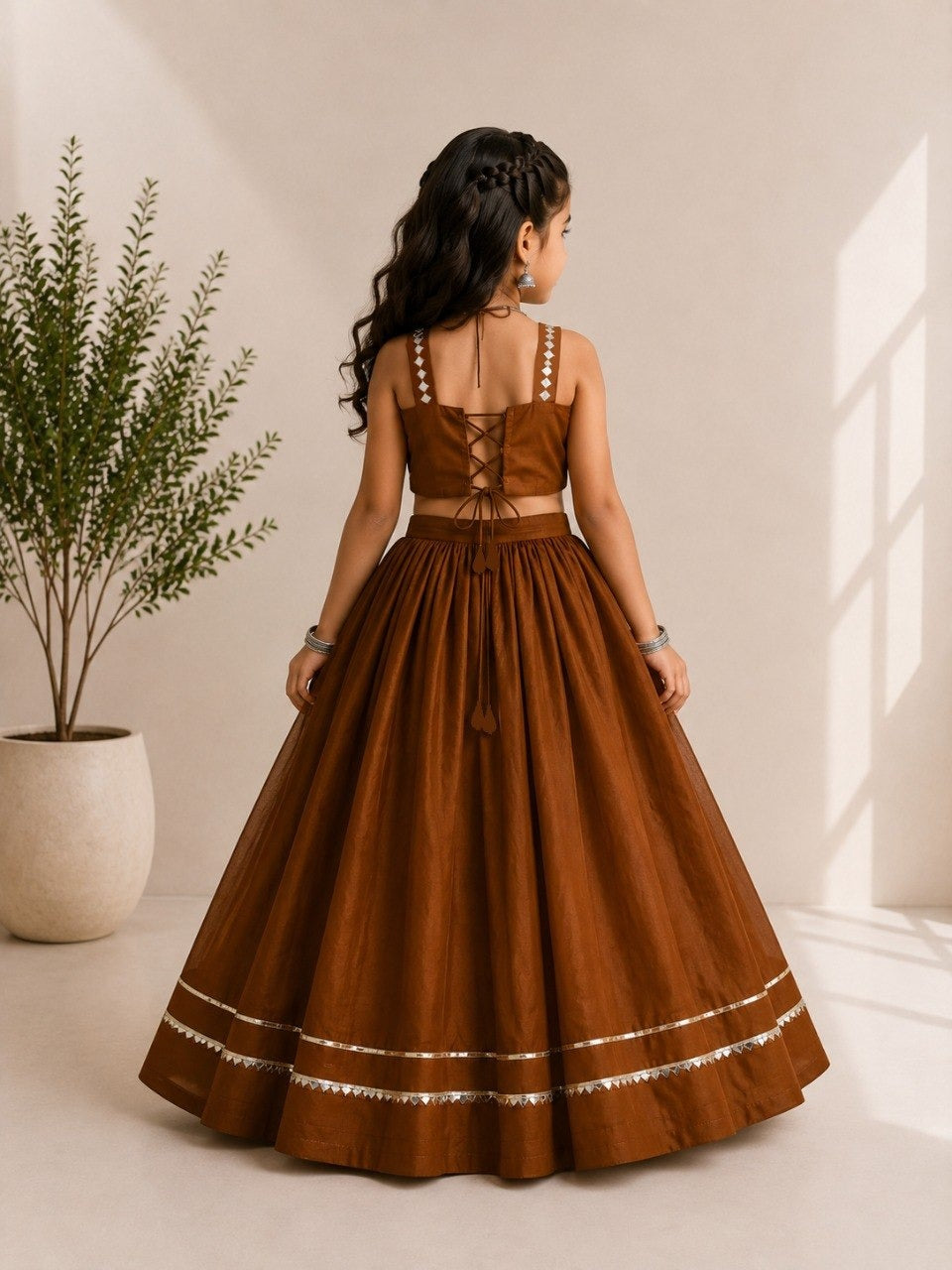 Girls Brown Embroidered Navratri Special Lehenga Choli Set (Copy) mahezon