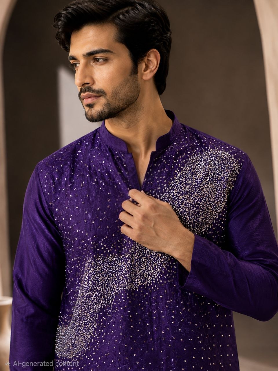 Festive Men’s Royal Purple Premium Embroidered Kurta Pajama Set