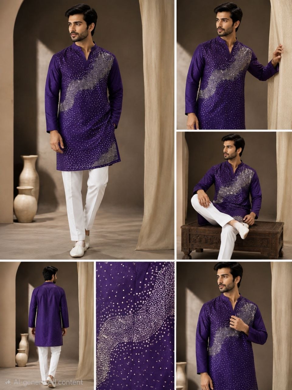 Festive Men’s Royal Purple Premium Embroidered Kurta Pajama Set