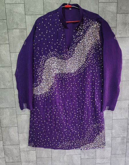 Festive Men’s Royal Purple Premium Embroidered Kurta Pajama Set