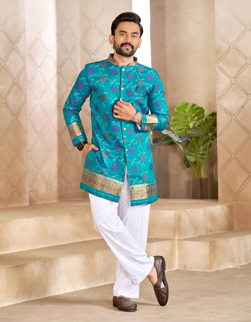 Load image into Gallery viewer, Matching Couple's Festive Silk Set - Blue Saree &amp; Kurta Combo
