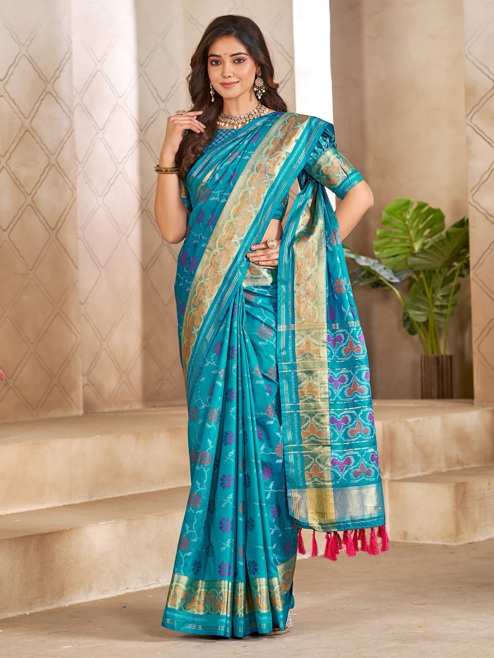 Matching Couple's Festive Silk Set - Blue Saree & Kurta Combo