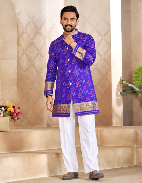 Load image into Gallery viewer, Matching Couple's Festive Silk Set - Purple Saree &amp; Kurta Combo
