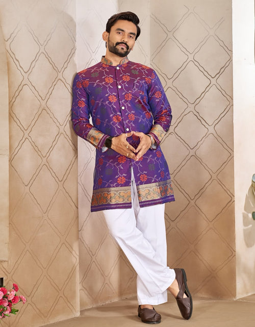 Load image into Gallery viewer, Matching Couple's Festive Silk Set - Light Purple Saree &amp; Kurta Combo mahezon
