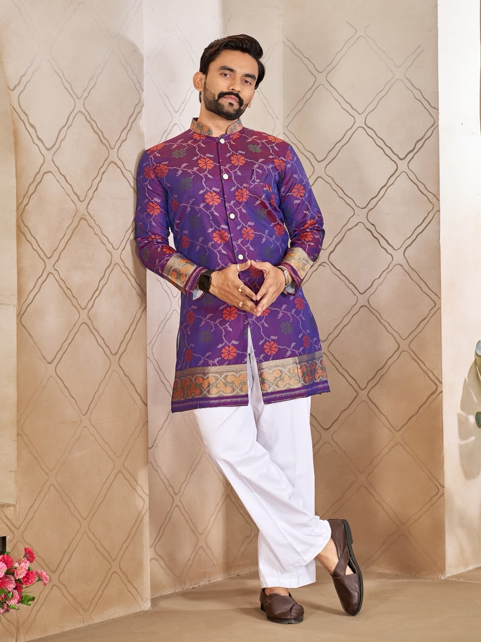 Matching Couple's Festive Silk Set - Light Purple Saree & Kurta Combo mahezon