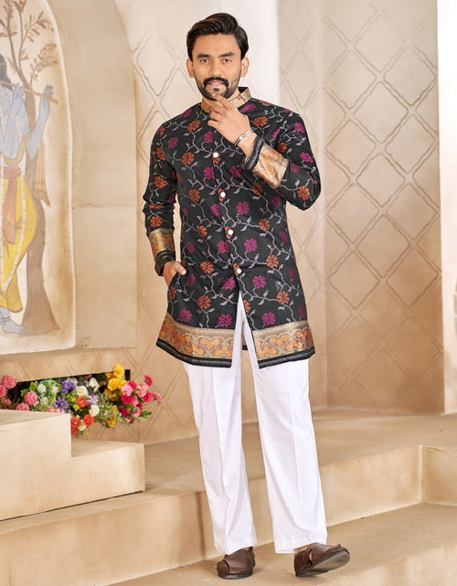 Load image into Gallery viewer, Matching Couple's Festive Silk Set - Black Saree &amp; Kurta Combo
