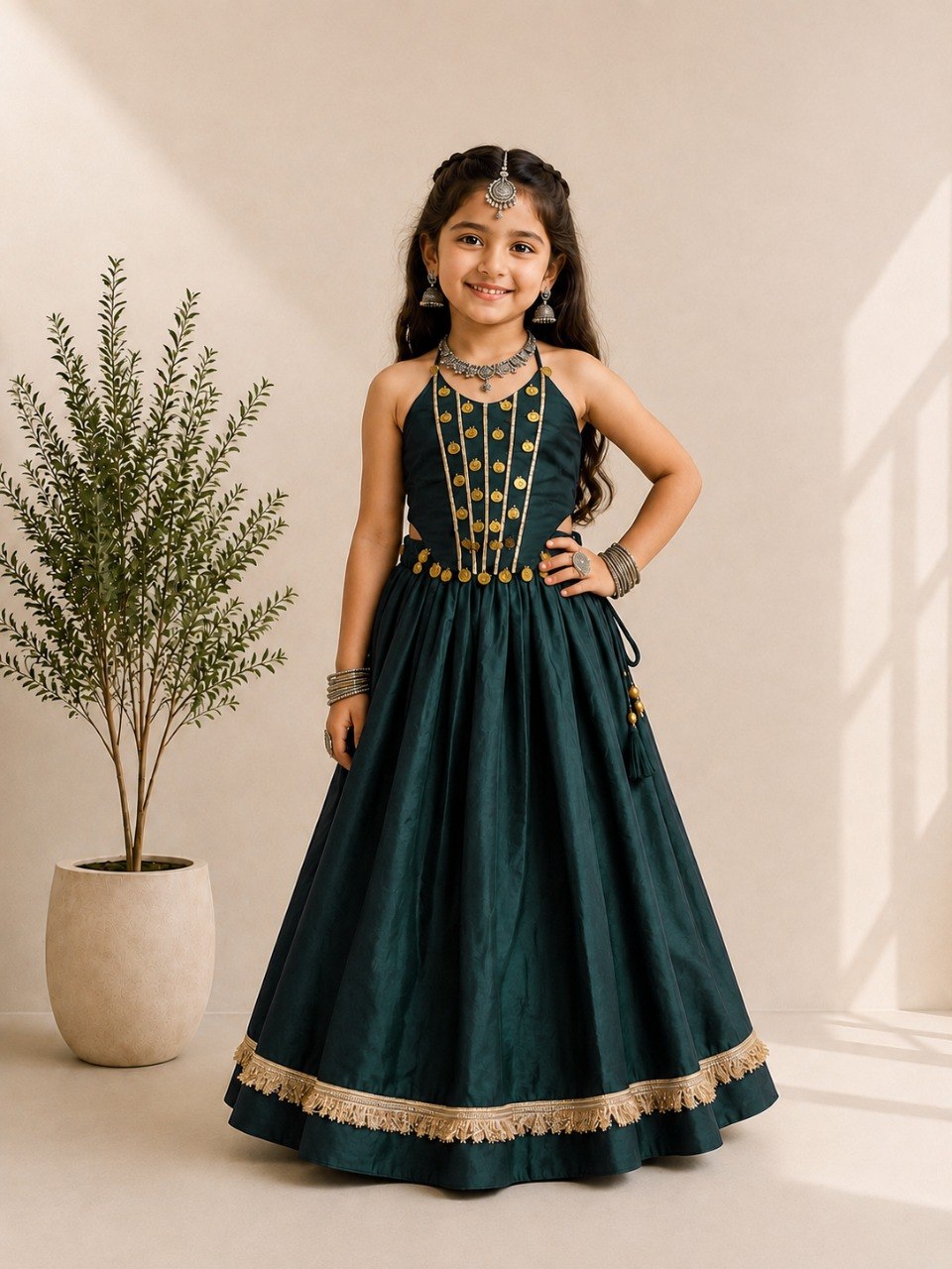Girls Blue Embroidered Navratri Special Lehenga Choli Set