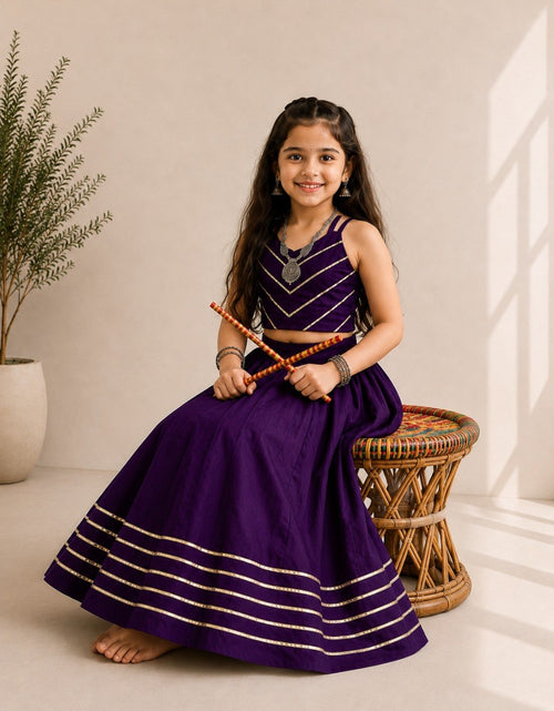 Load image into Gallery viewer, Girls Purple Embroidered Navratri Special Lehenga Choli Set
