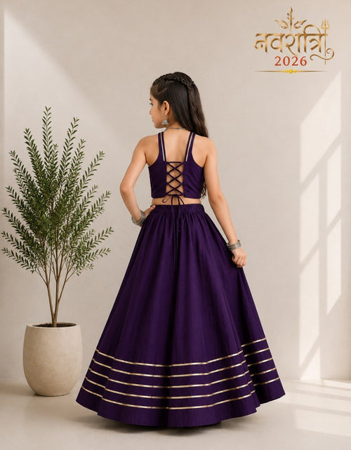 Load image into Gallery viewer, Girls Purple Embroidered Navratri Special Lehenga Choli Set
