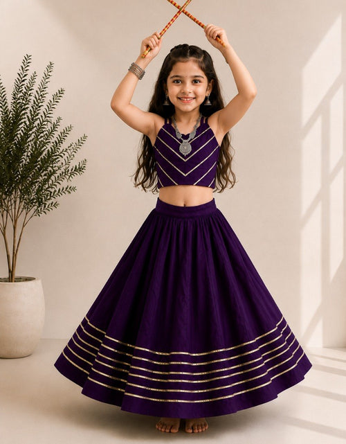 Load image into Gallery viewer, Girls Purple Embroidered Navratri Special Lehenga Choli Set
