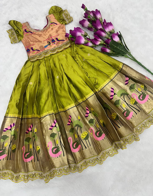 Load image into Gallery viewer, Traditional Festive Paithani Kids Silk Pattu Pavadai Lehenga Choli – Style Pattu Langa Voni For Girls
