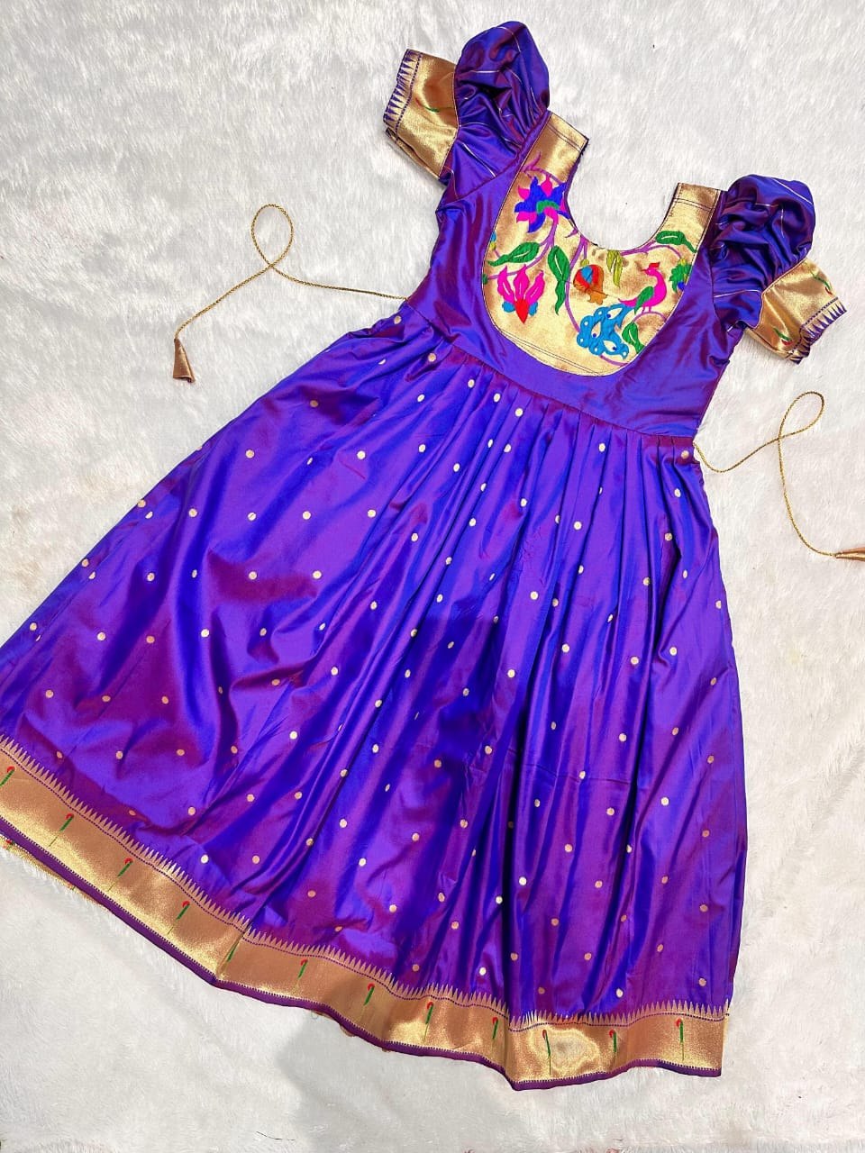 Girls’ Traditional Paithani Gown for Festive Wear