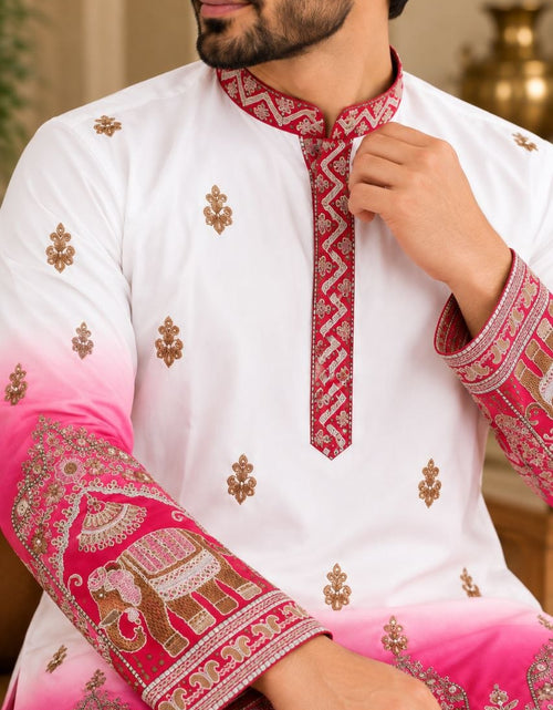 Load image into Gallery viewer, Festive Pink Embroidered Men's Kurta Pajama Set

